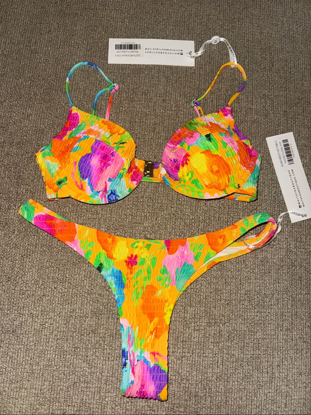 White Fox Bikini Set- NWT Neon Orange & Multicolor